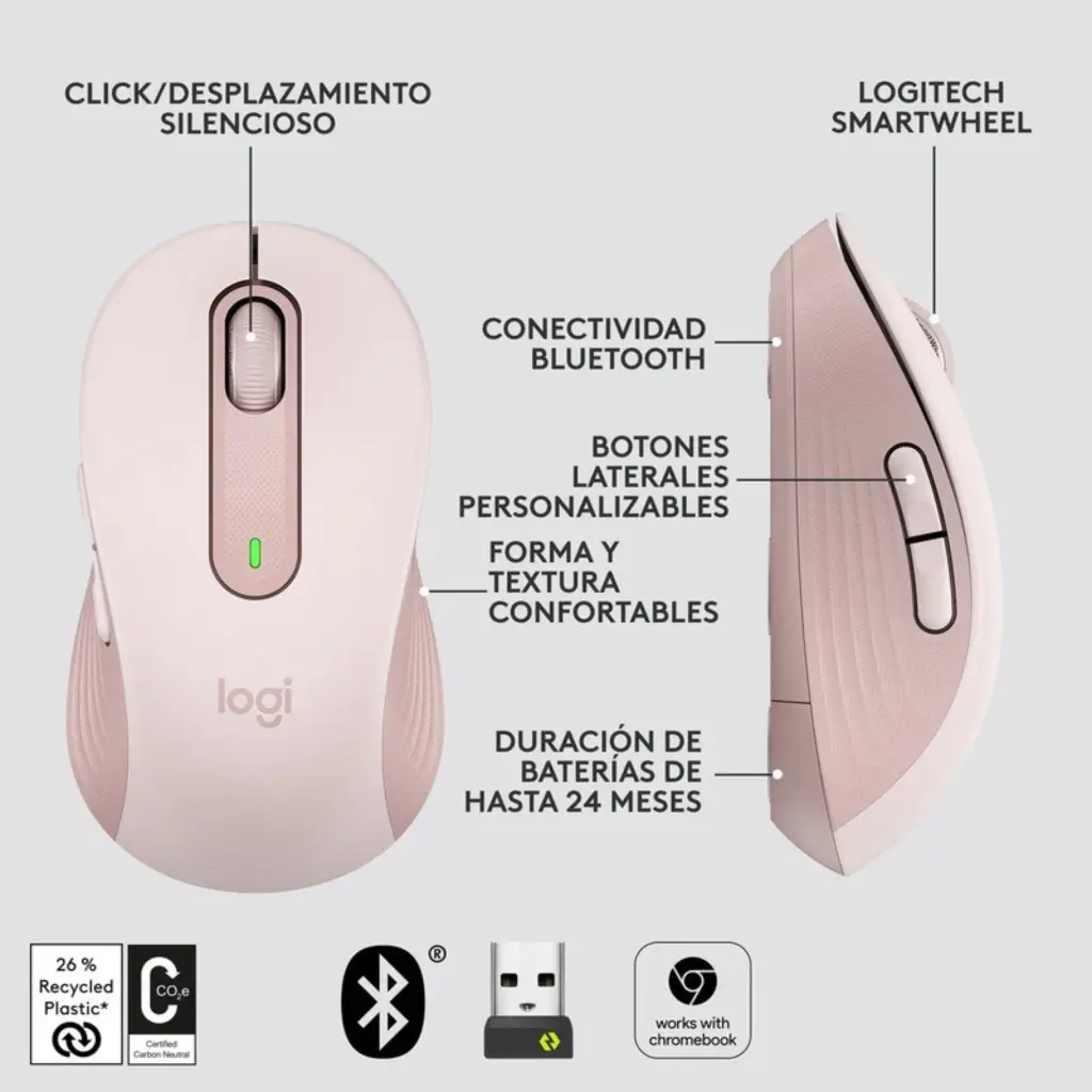 Mouse Inlambrico-Bluetooth Logitech Signature M650 Rosado (910-006251) 2.0 (12).webp