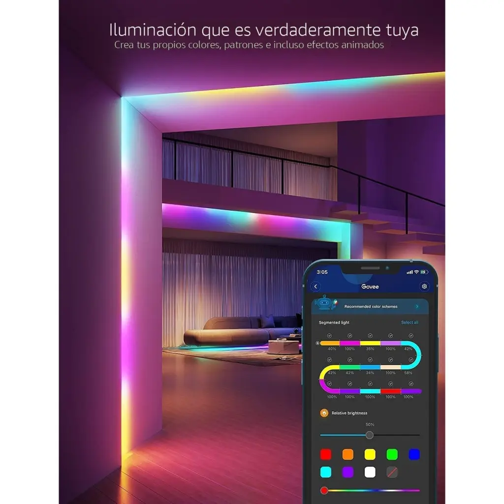 Cable de Luces LED Govee Strip Light S 5M Wi-FiBluetooth RGBICW H612A 2.0 (4).webp