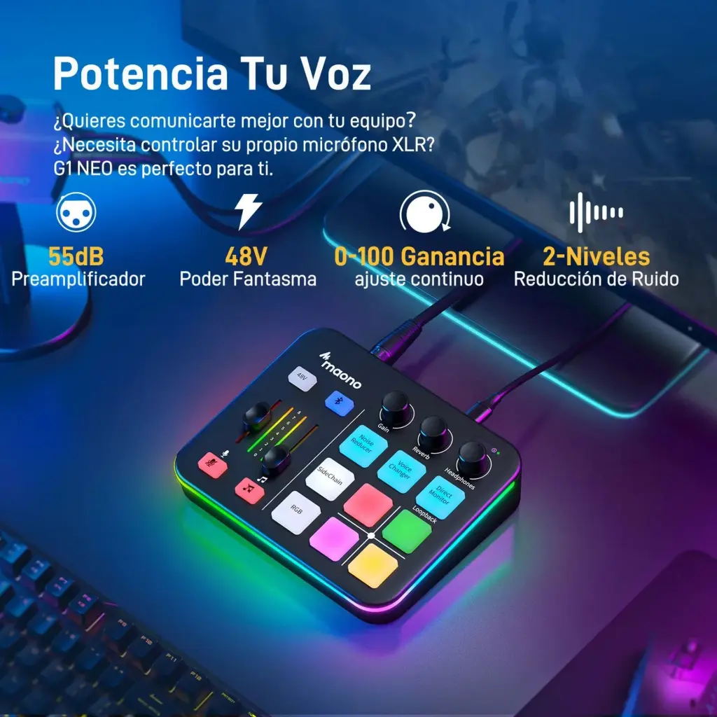 Interfaz de Audio Maono G1 NEO RGB Negro Bluetooth USB 2.0 (7).webp