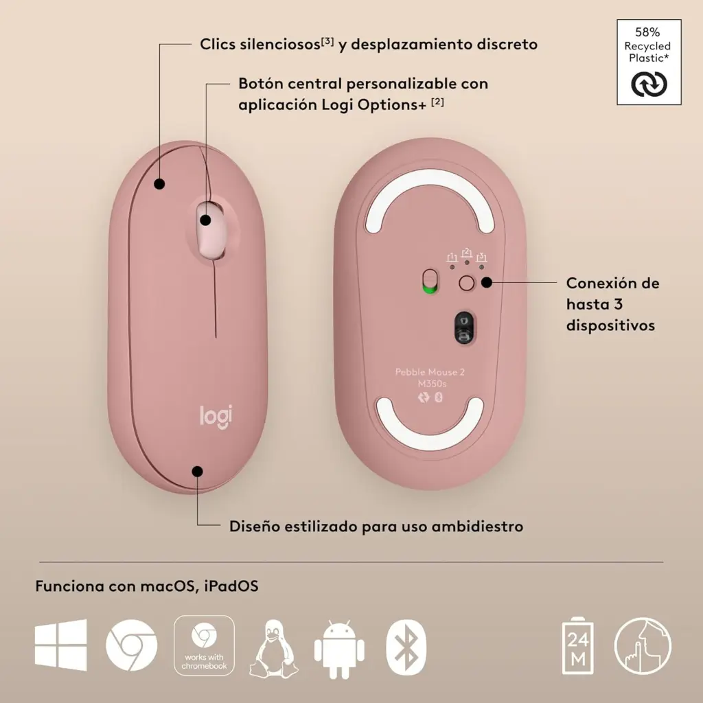 Logitech PEBBLE M350S Rosado 910-007048 2.0 (7).webp