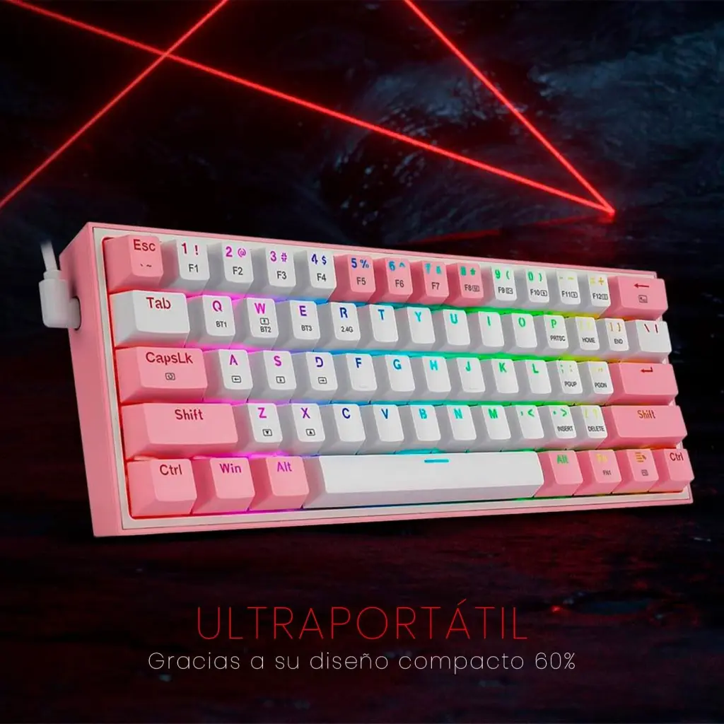 Teclado Inalambrico redragon Fizz Pro K616 RGB Blanco-Rosado 2.0 (4).webp