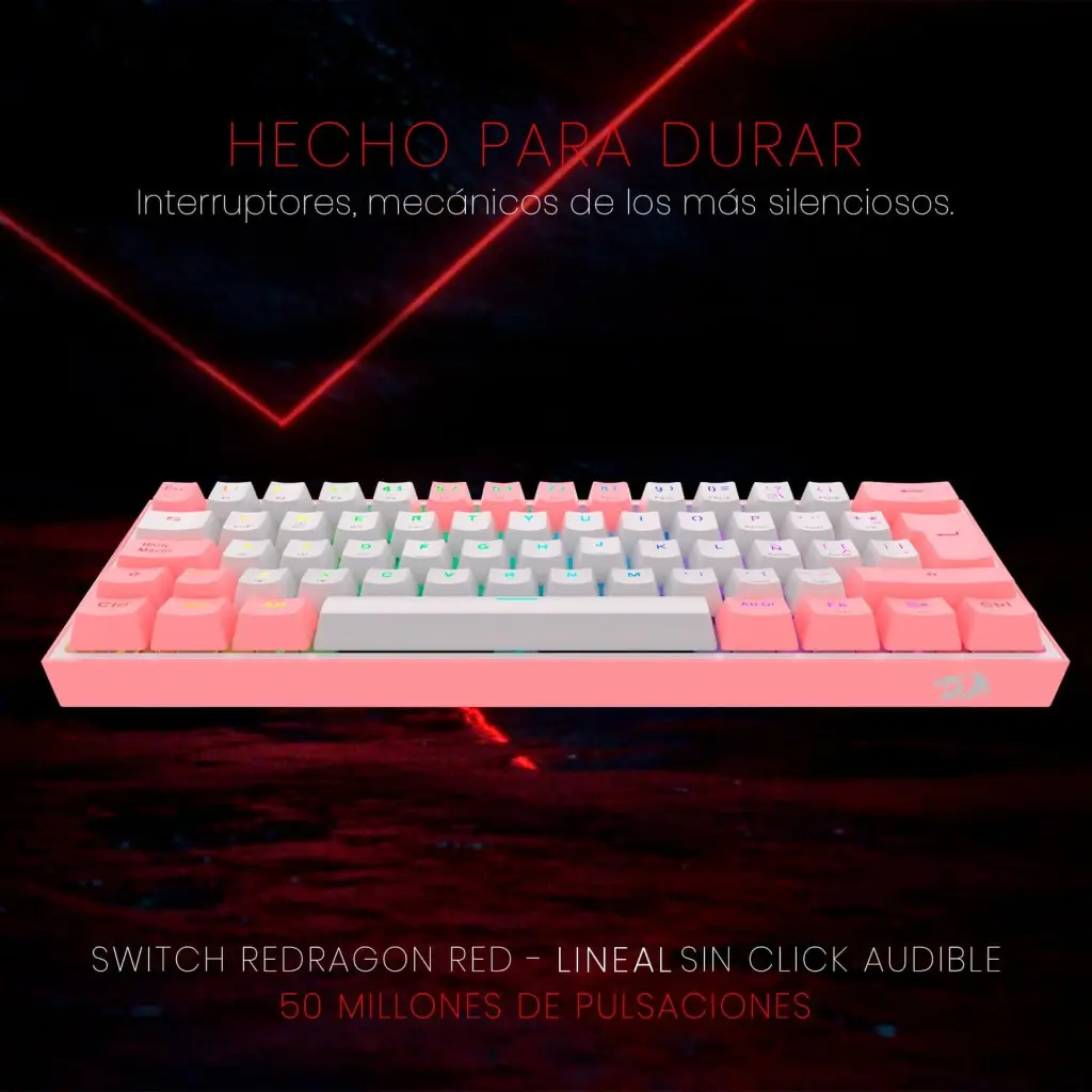 Teclado Inalambrico redragon Fizz Pro K616 RGB Blanco-Rosado 2.0 (1).webp