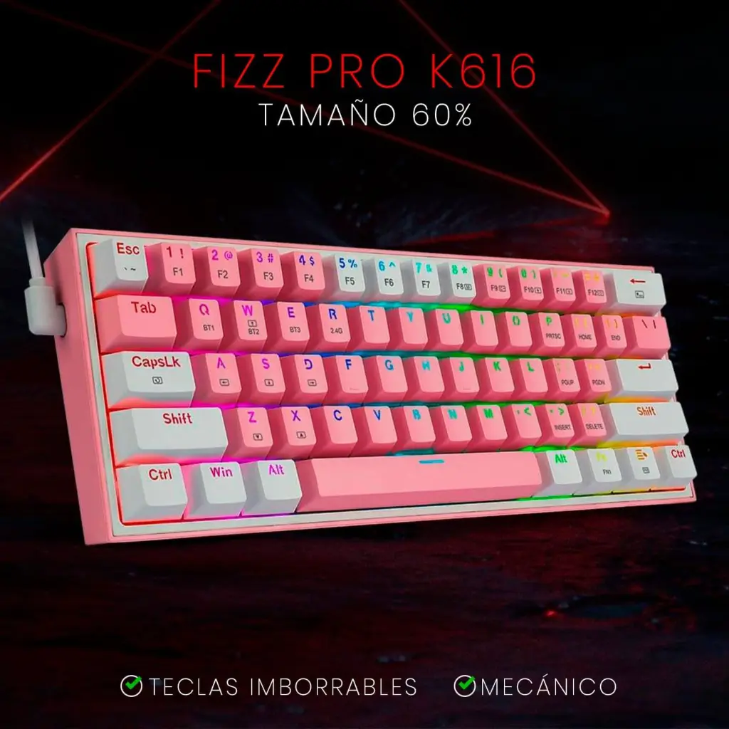 Teclado Inalambrico redragon Fizz Pro K616 RGB Rosado-Blanco 2.0 (2).webp
