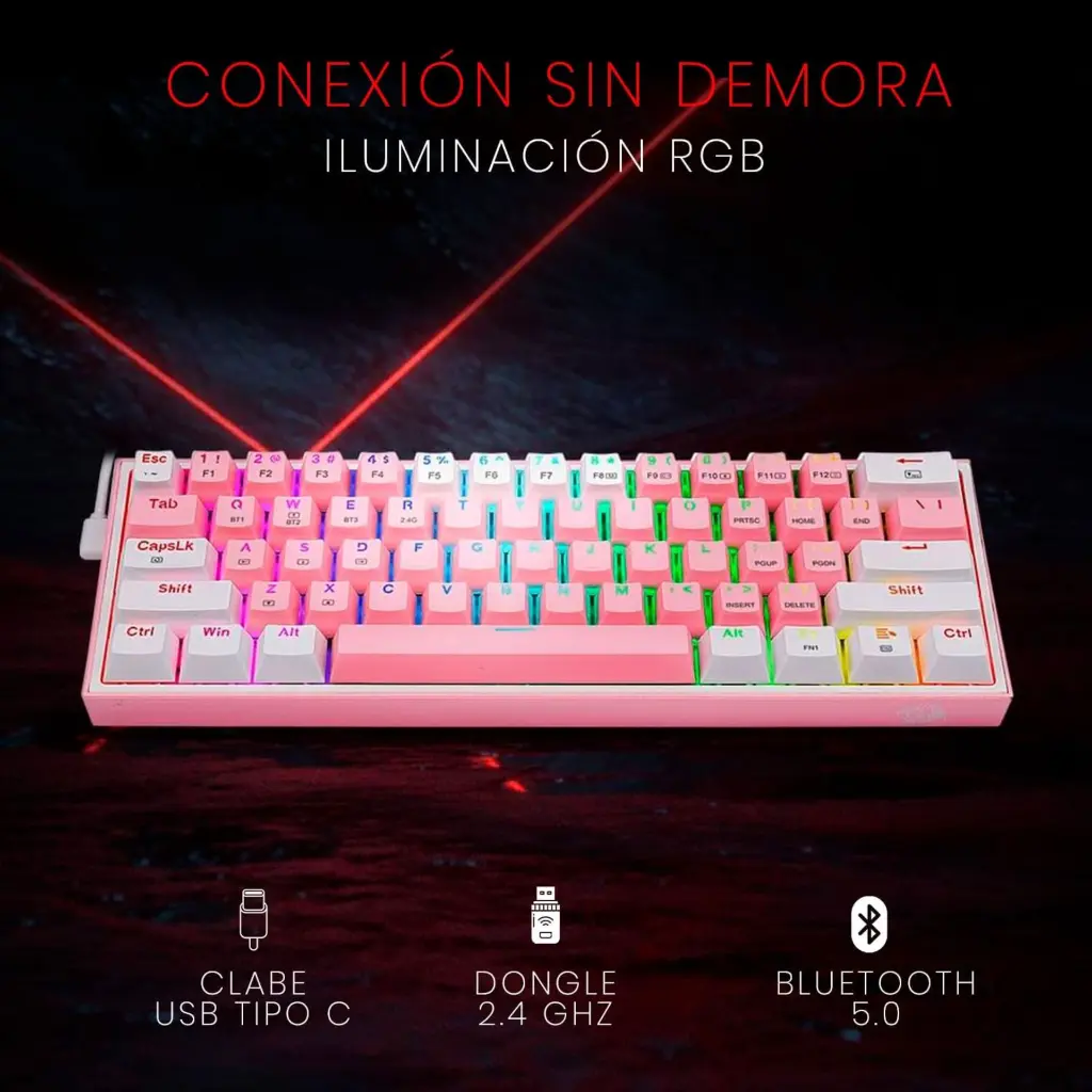 Teclado Inalambrico redragon Fizz Pro K616 RGB Rosado-Blanco 2.0 (5).webp