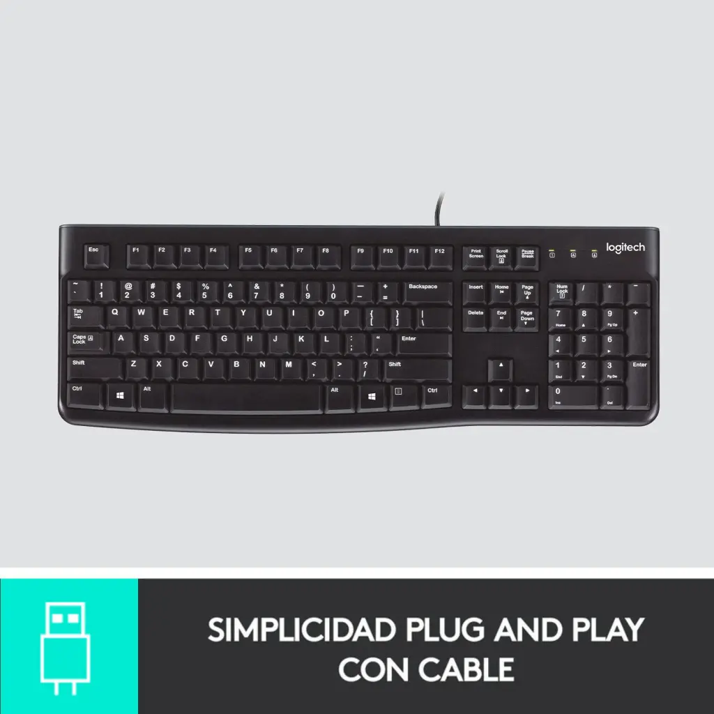 Teclado USB Logitech K120 ESN Negro 920-004422 2.0 (3).webp