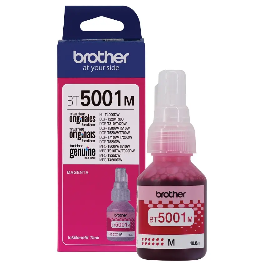 Bote de Tinta Brother BT5001M Magenta 48.8ML MAGENTA HL-T4000DW DCP-T300/310/500W/510W/700W/710W MFC-T800W/810W/910DW/4500DW