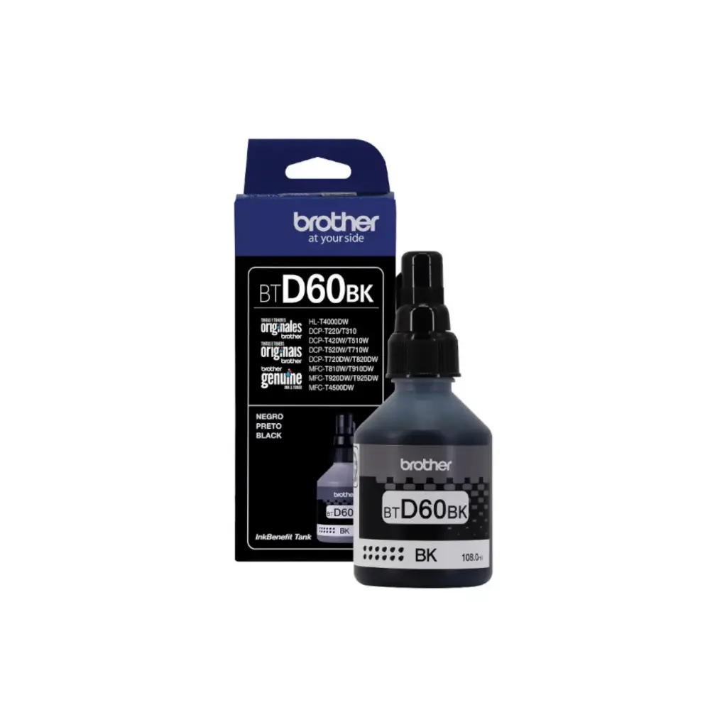 Bote de Tinta Brother BTD60BK NEGRO 108ML NEGRA HL-T4000DW DCP-T300/510W/710W MFC-T810W/910DW/4500DW