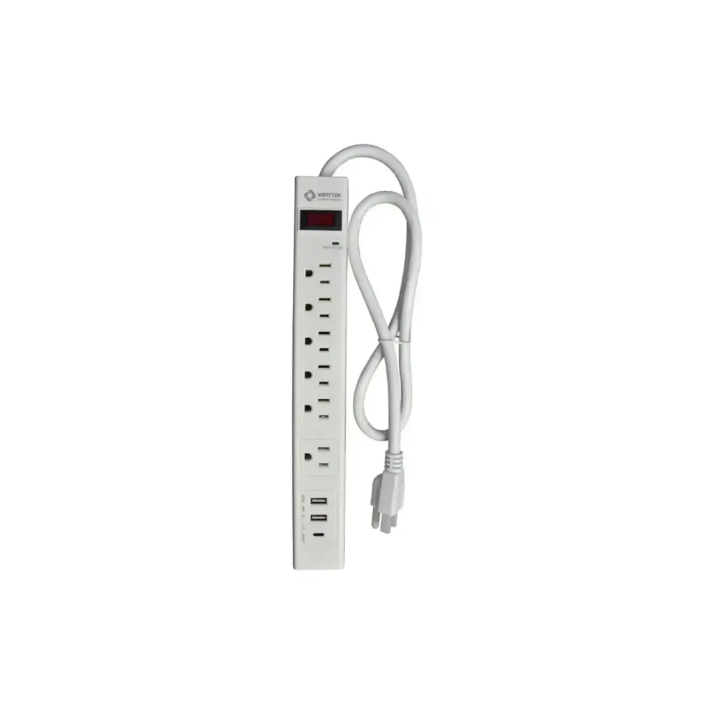 Regleta y Supresor de Picos Vorttek VK-SP6S001 6 Tomas + 2 USB + 1 USB-C 