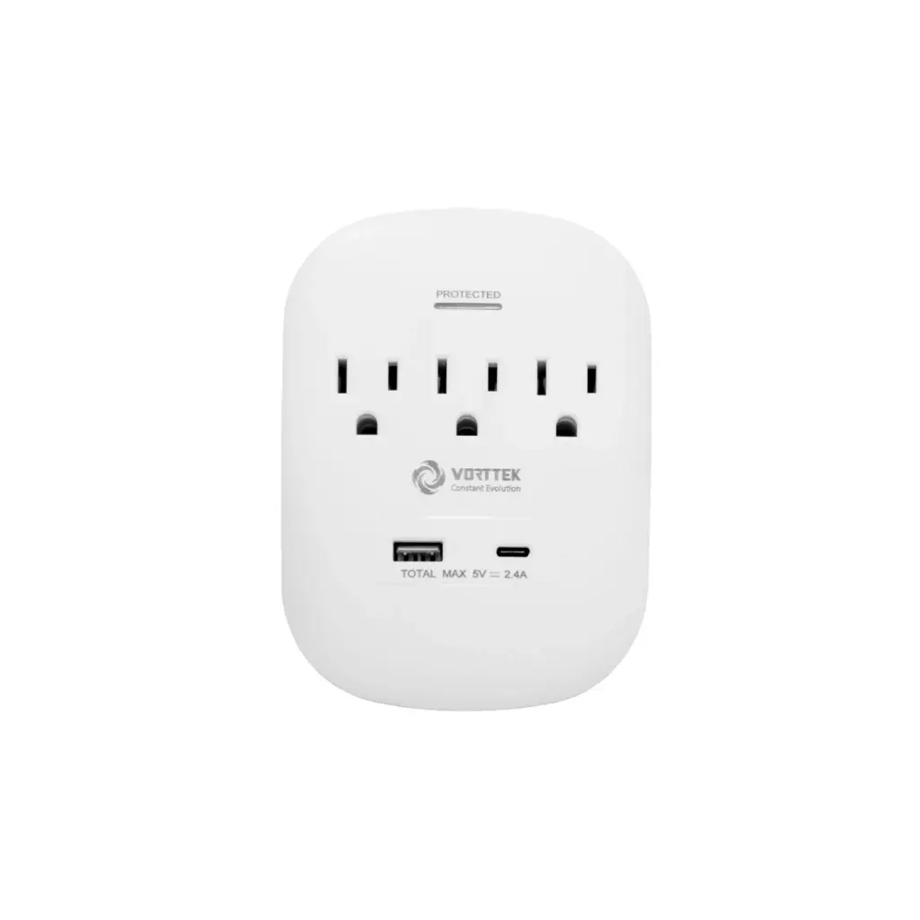 Protector de Picos Vorttek VK-WMSP3S002 de 3 Salidas + 1 USB +1 USB-C