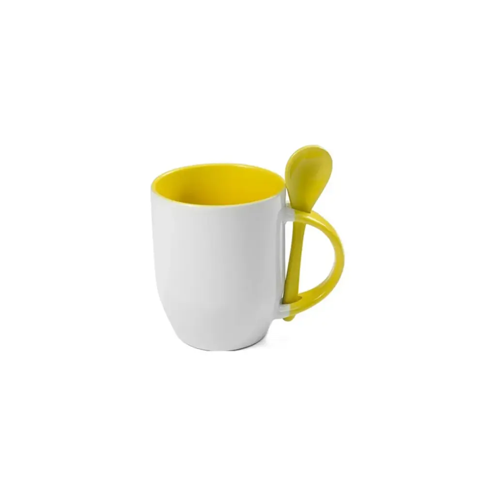 Sub/Taza de Ceramica para Sublimacion Spectra Blanca 11oz/330ml Fondo Amarillo + Cuchara SP11S-01