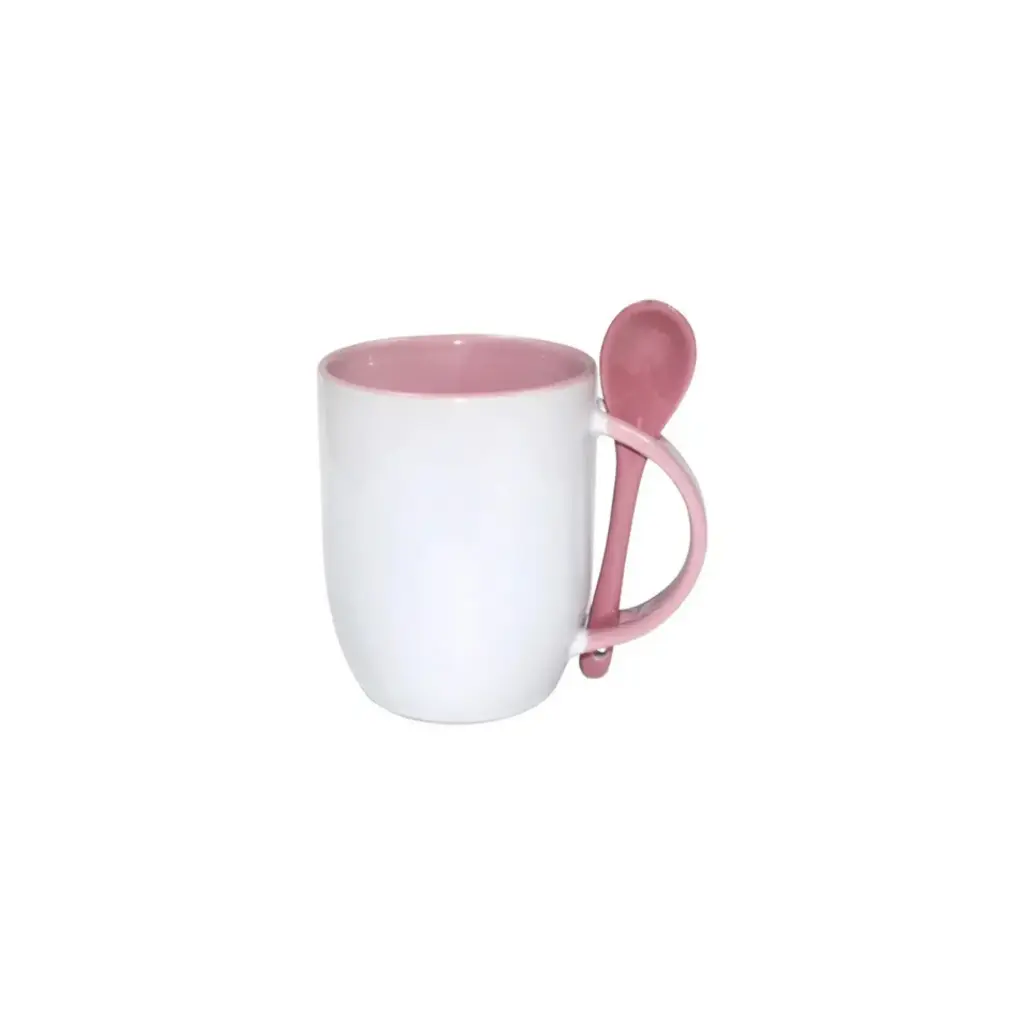 Sub/Taza de Ceramica para Sublimacion Spectra Blanca 11oz/330ml Fondo Rosada + Cuchara SP11S-10