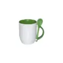 Sub/Taza de Ceramica para Sublimacion Spectra Blanca 11oz/330ml Fondo Verde + Cuchara SP11S-07