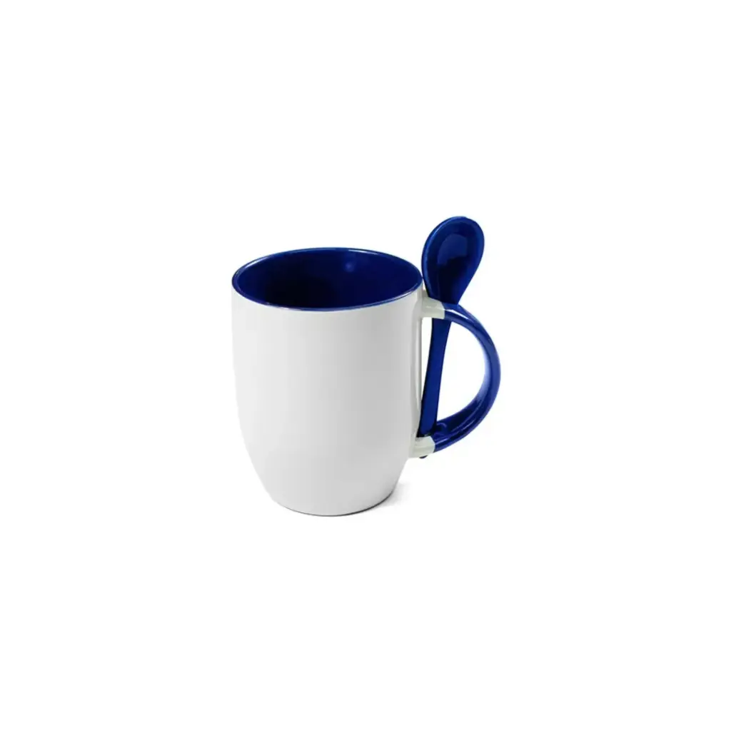 Sub/Taza de Ceramica para Sublimacion Spectra Blanca 11oz/330ml Fondo Azul + Cuchara SP11S-05