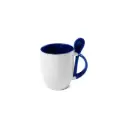 Sub/Taza de Ceramica para Sublimacion Spectra Blanca 11oz/330ml Fondo Azul + Cuchara SP11S-05