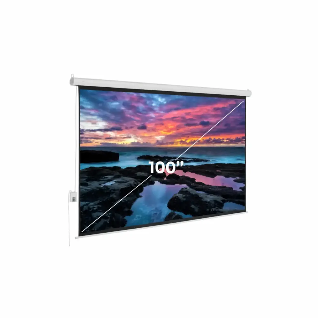 Pantalla Proyector 100" Electrica HD 16:9 VORTTEK Blanca