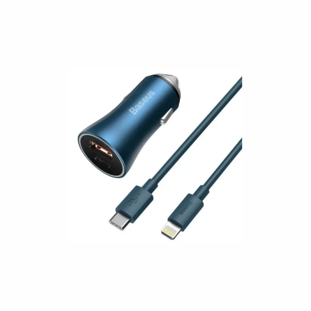 Cargador para Carro Baseus Golden Contactor Pro Dual + Cable USB-C a Lightning TZCCJD-03