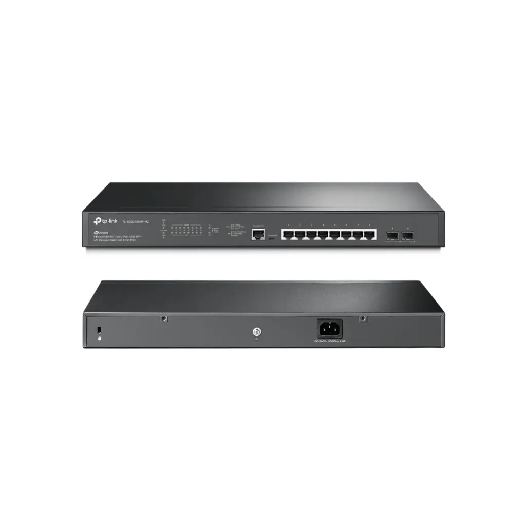 Switch de 8 Puertos 2.5G L2+ Administrable con 8  puertos 2.5GBASE-T PoE+ (240w)y 2 puertos 10GE SFP+ TPLINK OMADA SG3210XHP-M2 Rackeable 