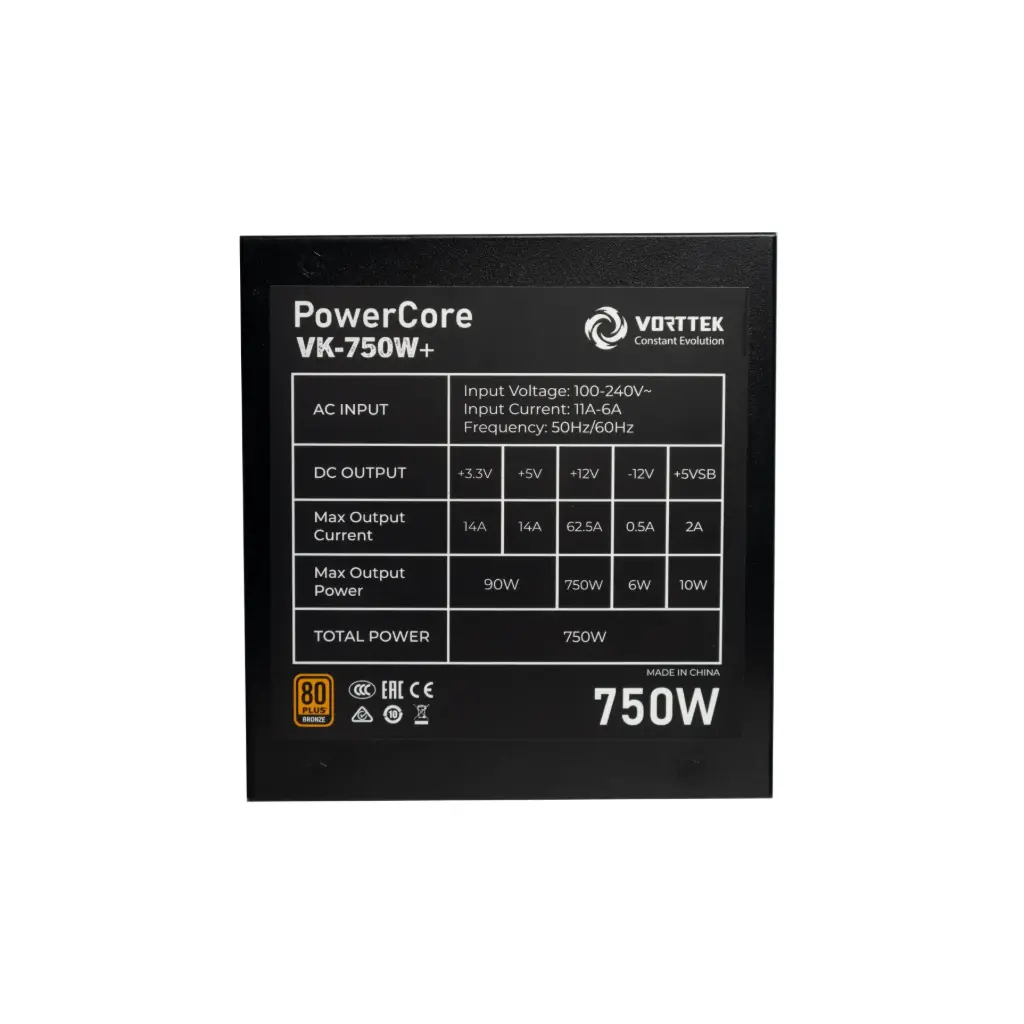 Fuente de Poder 750W Vorttek VK-750W 80+ Bronce Full Modular
