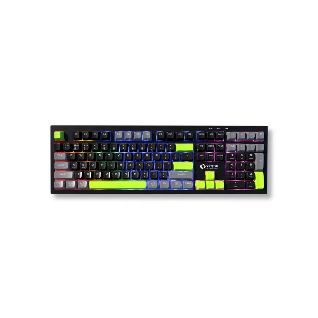 Teclado Inalambrico/Bluetooth/USB Gamer Vorttek KB708 Gris Verde RGB Ingles Extendido con numerico