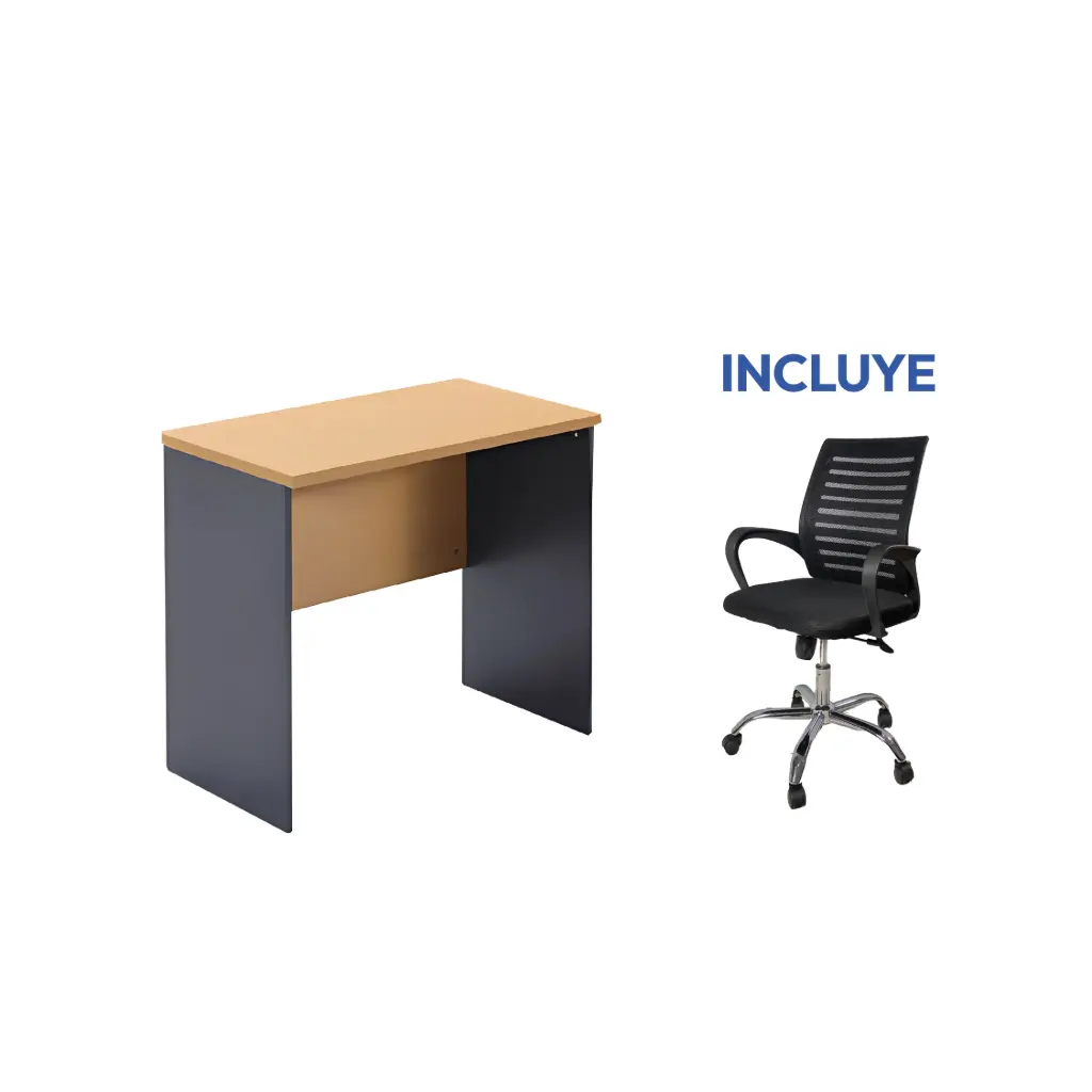 Escritorio para Oficina Pequeño Bruno BR-D04R01 800 x 450 x 700MM Beige / Gris + Silla 892