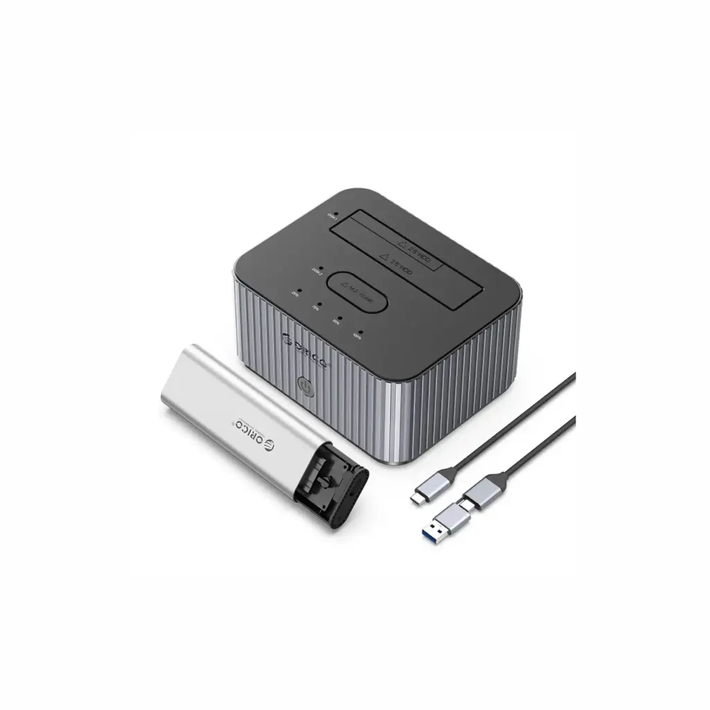 Dock SatA 3.0/USB-C para Clonar Disco Duro 2.5/3.5/M.2 NVME Orico IT28E-C-US-GY-BP