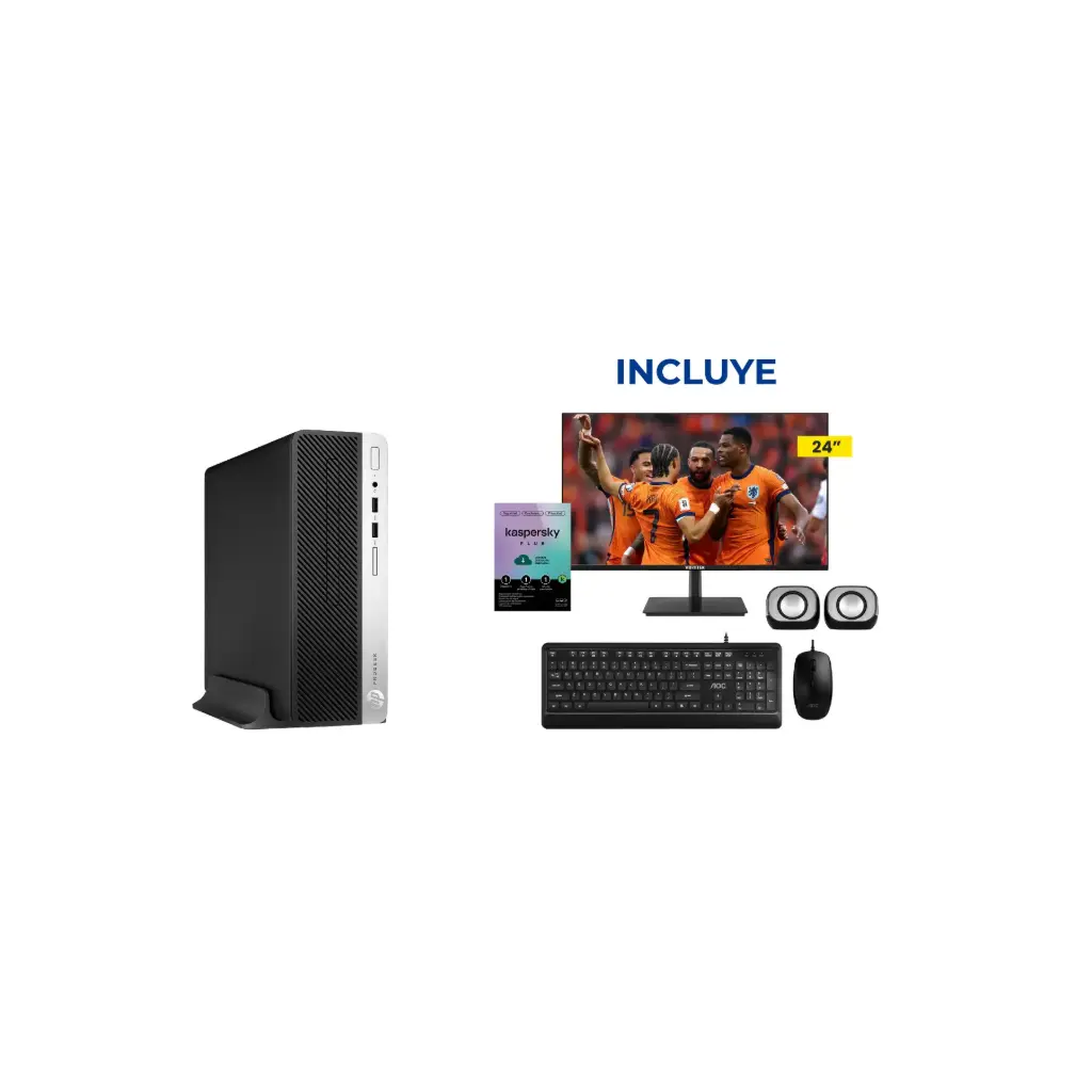OFERTA MAYO 2026 - Compu R HP ProDesk 400 G6 SFF i5-9na + Monitor LED 24 Vorttek + Teclado y Mouse Alambrico + Parlante HP DHS-2111 Negro