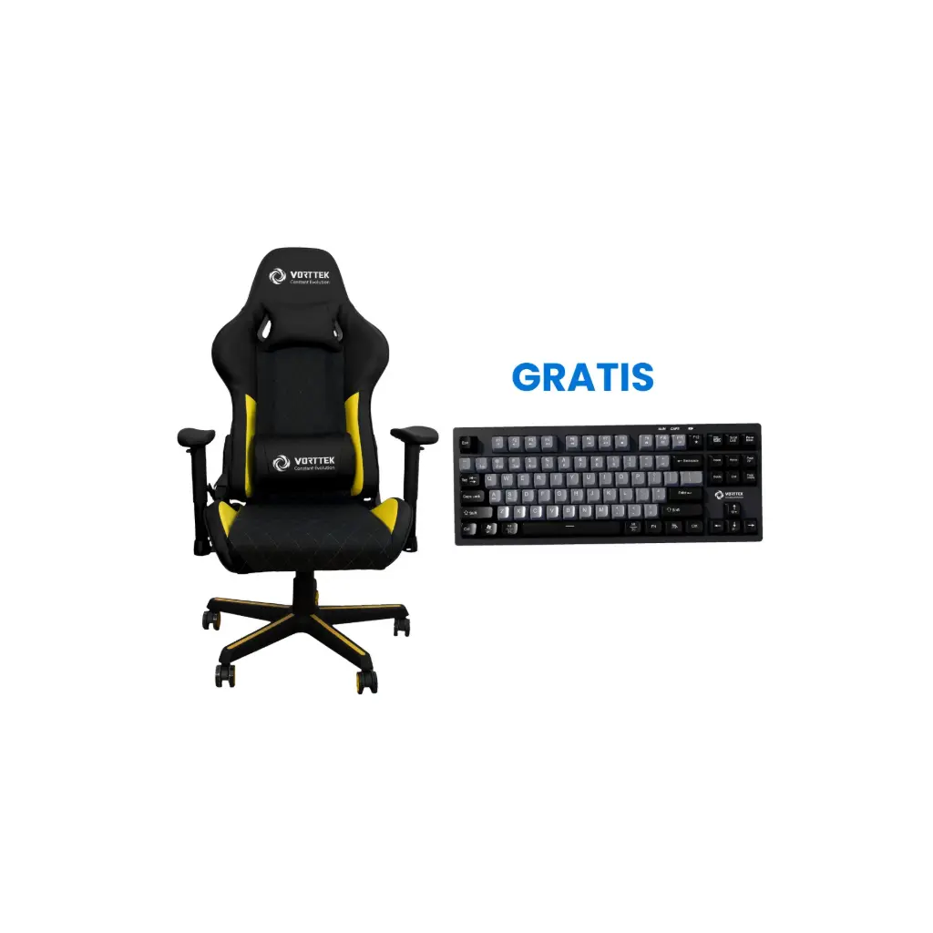 OFERTA MAYO WEB 04 2026 - Silla Gamer Vorttek VK-319 Amarillo + Teclado Inalambrico/BT/USB Vorttek KB787 Negro/Gris RGB Ingles GRATIS