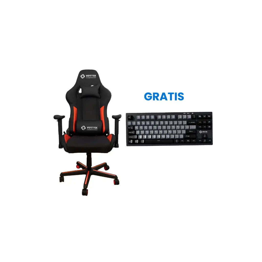 OFERTA MAYO WEB 07 2026 - Silla Gamer Vorttek VK-319 Rojo + Teclado Inalambrico/BT/USB Vorttek KB787 Negro/Gris RGB Ingles GRATIS