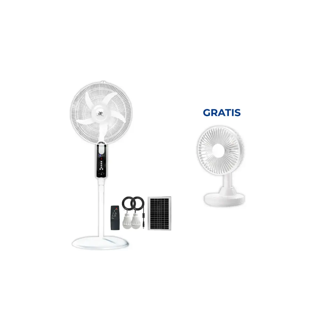 OFERTA JUNIO 2026 - Ventilador de Pedestal AE-5618 Blanco + Ventilador de Escritorio YT-N1-WH-BP Blanco GRATIS