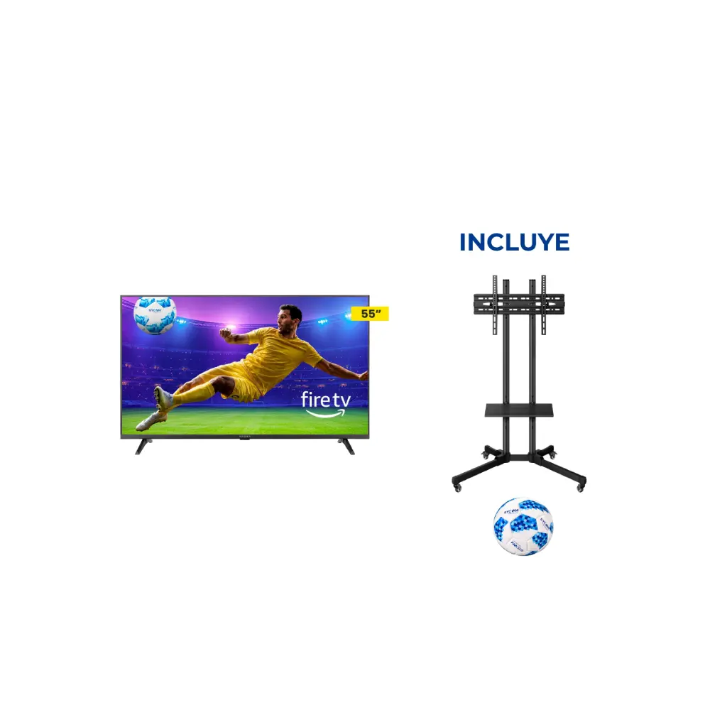 OFERTA MUNDIAL 2026 | Televisor Smart Fire TV 55" Insignia + Stand Ajustable + Balon de Futboll Sycom