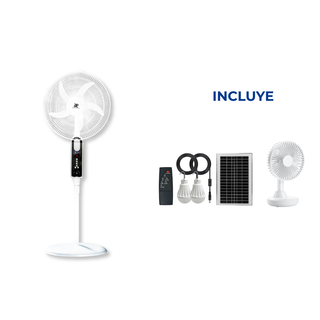 OFERTA JULIO 2026 - Ventilador de Pedestal AE-5618 Blanco + Ventilador de Escritorio Recargable iDsonix OF01-PK-BP Rosado