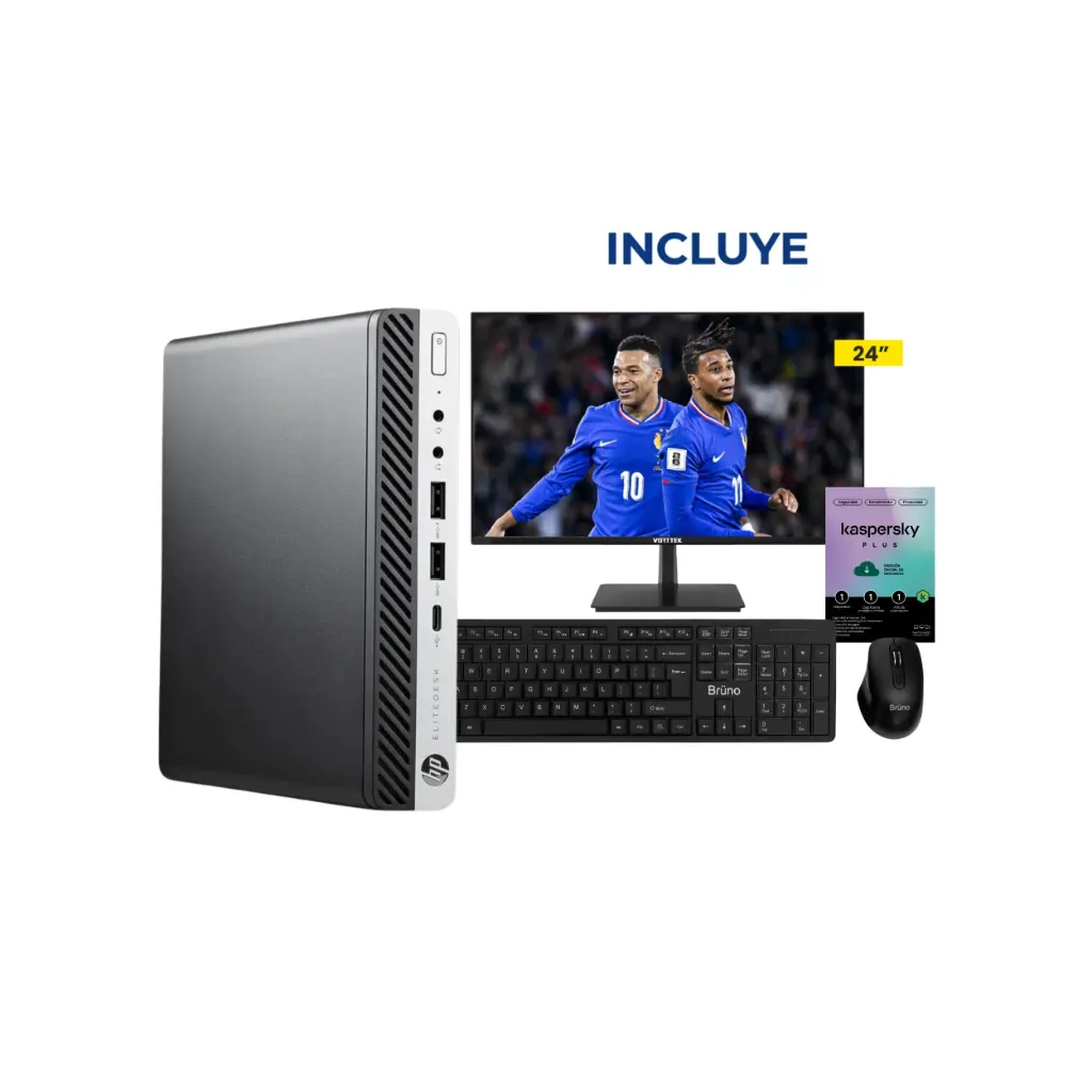 OFERTA JULIO 2026 - Computadora HP ProDesk 600 G4 mini i5-AVA 8GB RAM 128 SSD + Kaspersky + Monitor VK2475B + Teclado y Mouse KM3066W