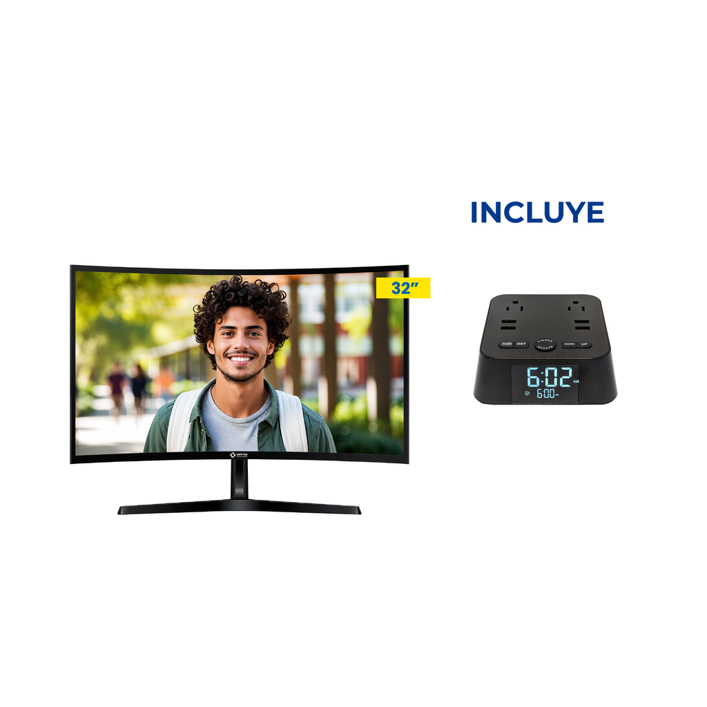 OFERTA JULIO 2026 - Monitor LED 32" Vorttek VKG32C1QHD + Reloj Digital con Conectores para Cargador + USB 3.0