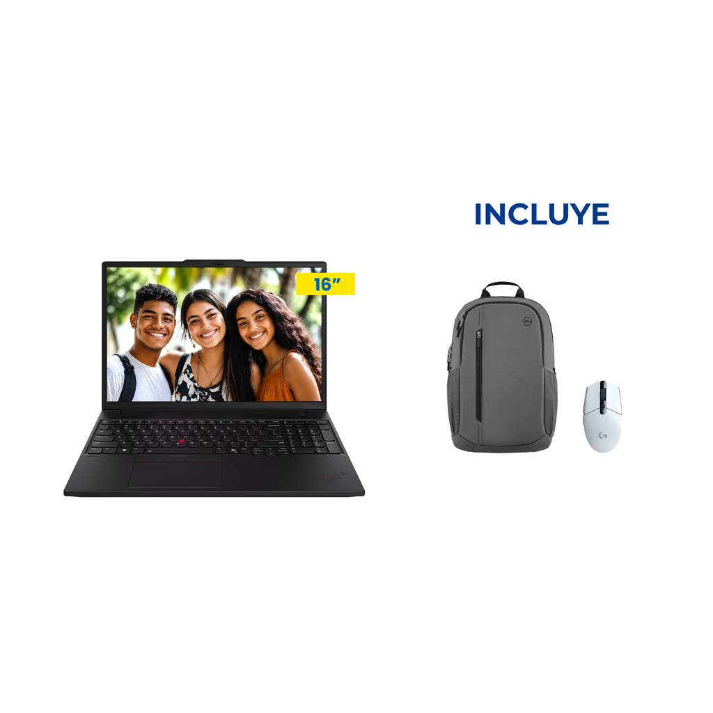 OFERTA JULIO 2026 - Laptop Lenovo P16S G3 Ultra 7-155H 16GB 512GB SSD + Mouse Logitech G305 + Mochila Dell Ecoloop YH3HC Gris