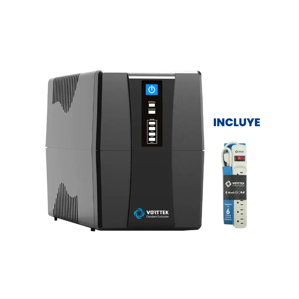 OFERTA AGOSTO 2026 - UPS Vorttek VK600 600VA 360W + Regleta Vorttek PF-018 6 Tomas