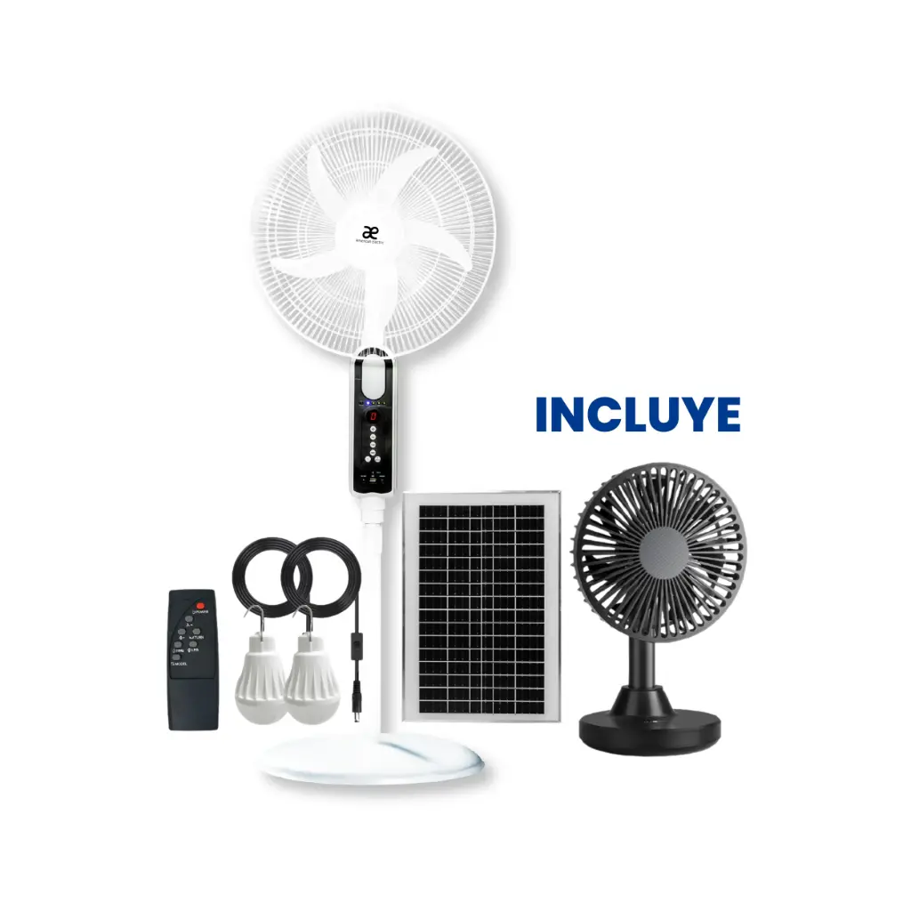 OFERTA AGOSTO 2026 - Ventilador de Pedestal AE-5618 Blanco + Ventilador de Escritorio Recargable SETMSPACE YT-T1-BK-BP Negro