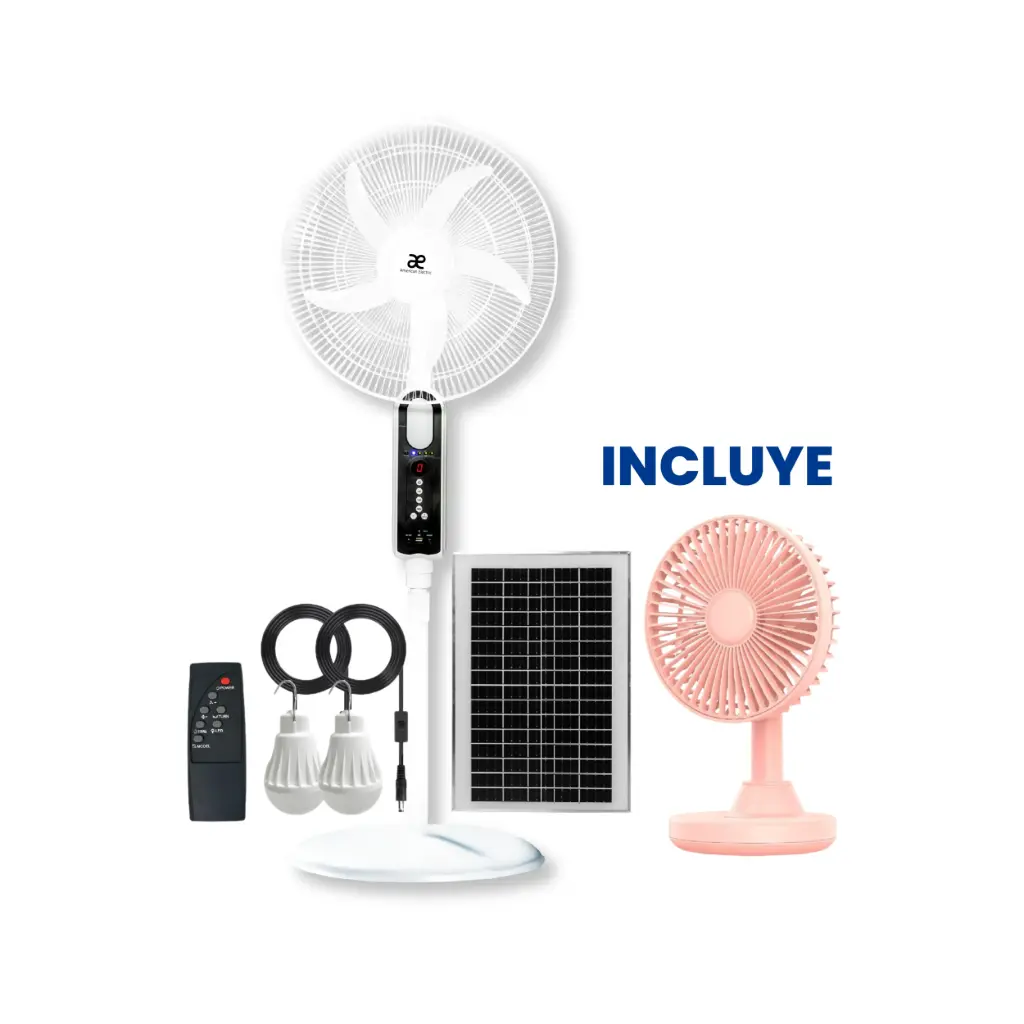 OFERTA AGOSTO 2026 - Ventilador de Pedestal AE-5618 Blanco + Ventilador de Escritorio Recargable iDsonix OF01-PK-BP Rosado