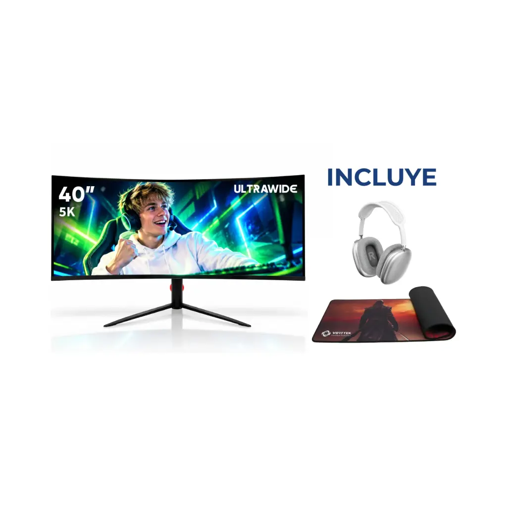 Monitor LED 40" Vorttek VK400GC Curvo | 5K IPS UltraWide 120Hz 1ms (DP/HDMI/USB-C) + Mousepad + Audifono