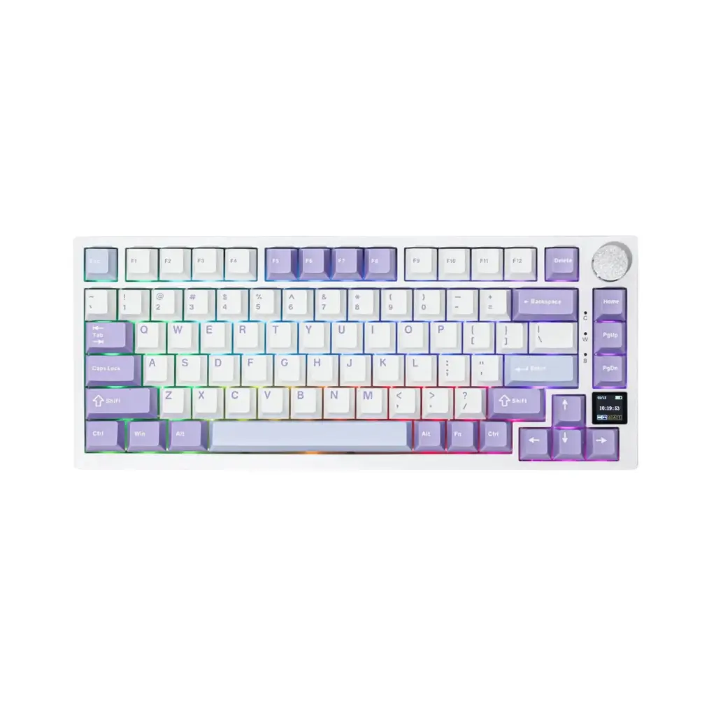 Teclado Inalambrico Mecanico EPOMAKER Ajazz AK820 Pro | RGB 75% Pantalla TFT | Blanco/Morado