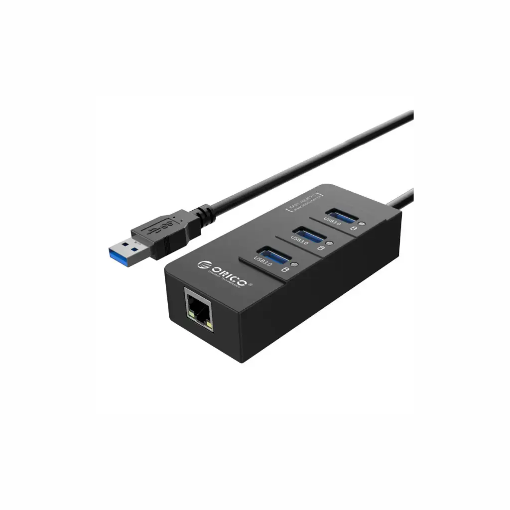 Adaptador USB 3.0 3 Puertos + Red Gigabit Orico HR01-U3-V1-BK-BP