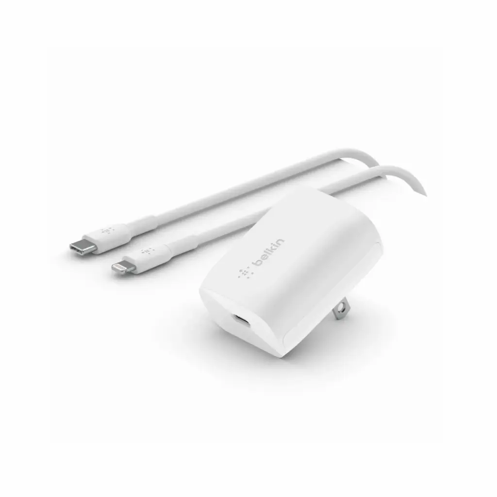 Cargador de Pared Belkin 20W USB-C + Cable USB Lightning WCA006DQ1MWH-B5